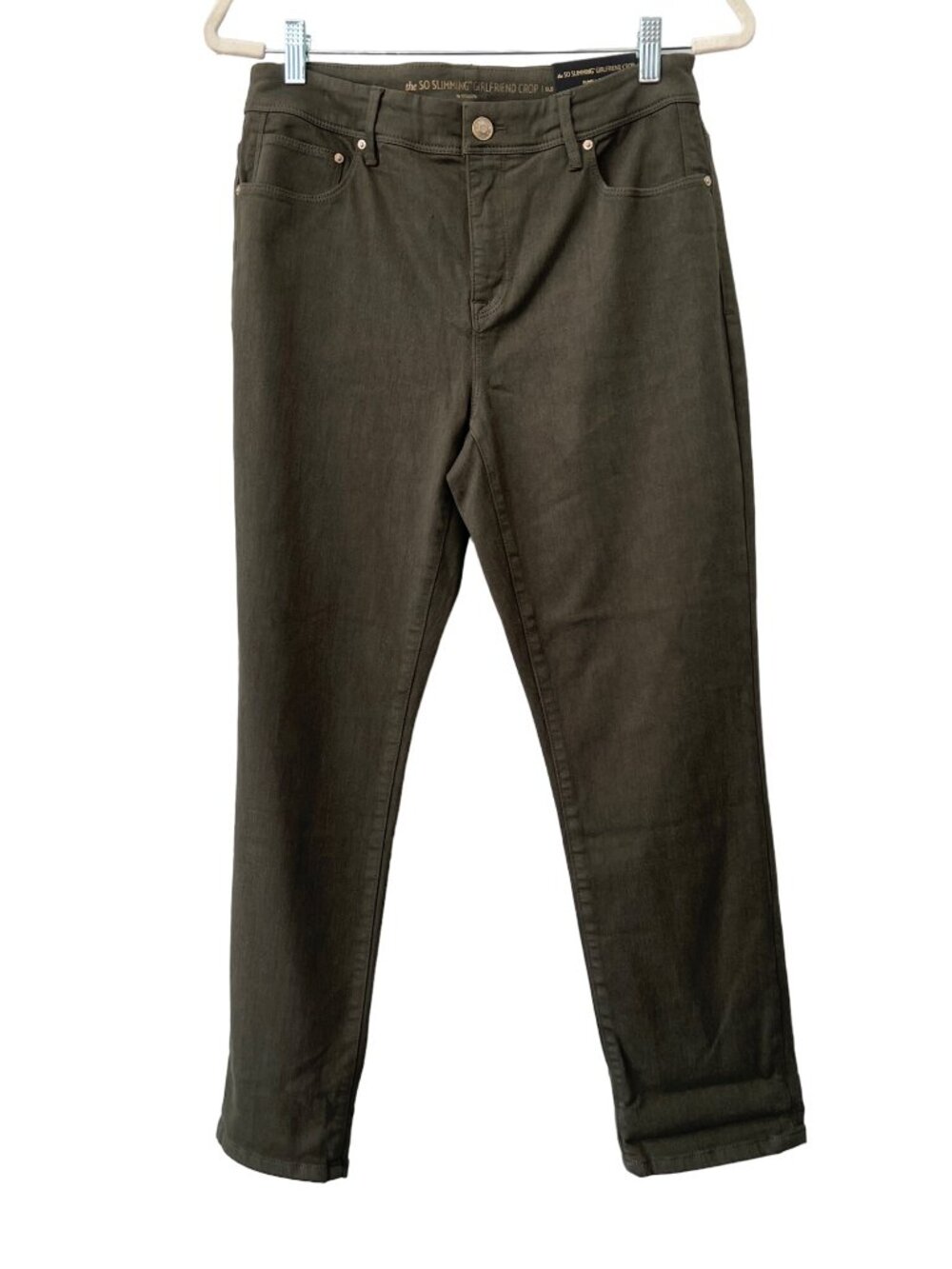 Chicos Pants Small 0.5 The So Slimming Girlfriend Crop Olive Green Cotton NEW